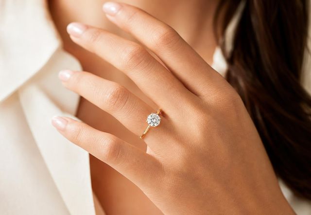 Laboratory-grown diamond solitaire ring worn on a hand