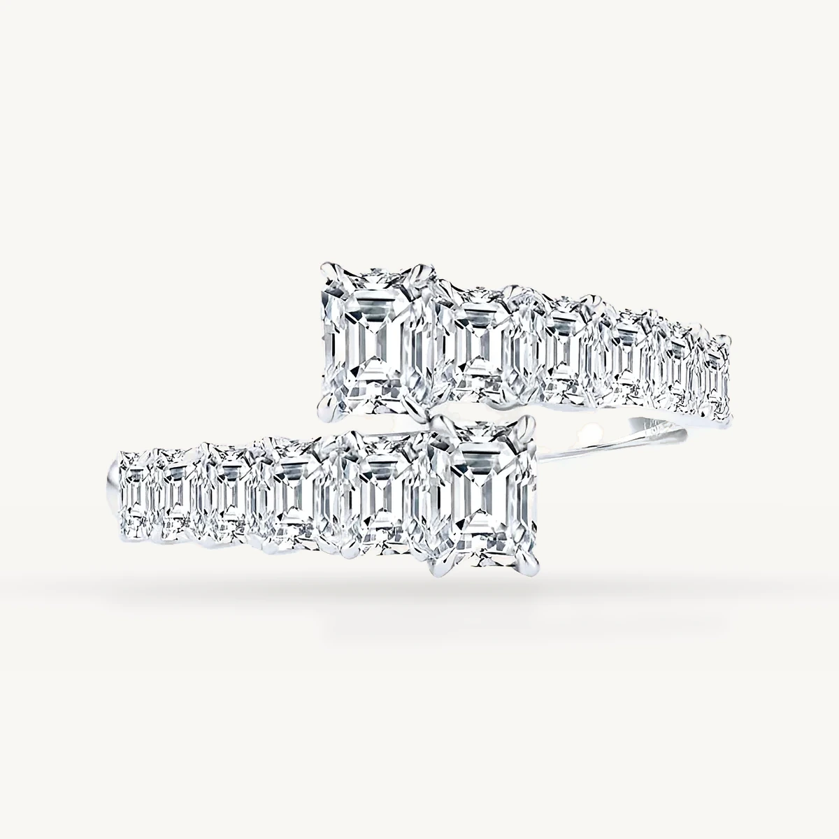 Asscher Bypass Ring in 14k White Gold