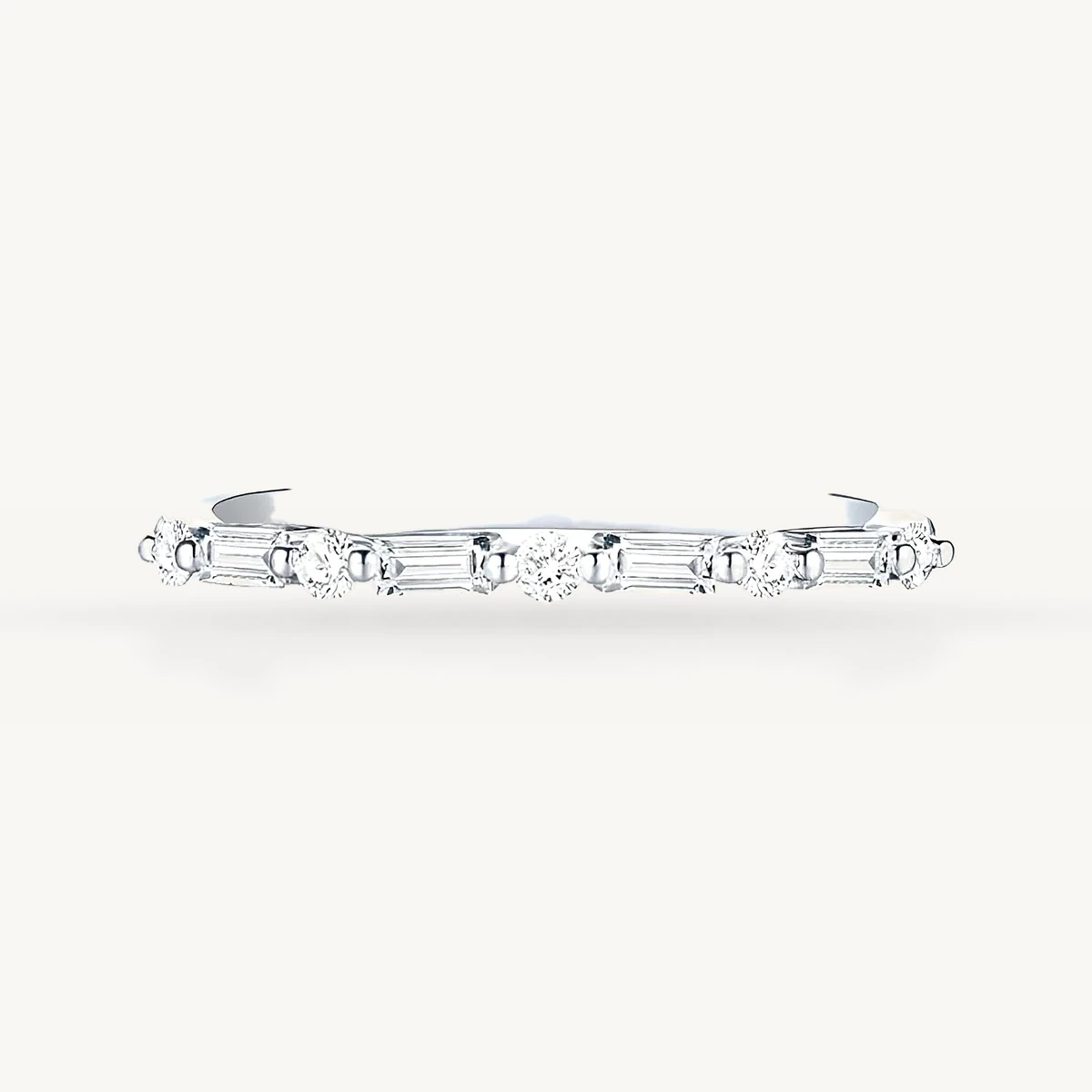 Baguette & Round Station Band in 14k White Gold