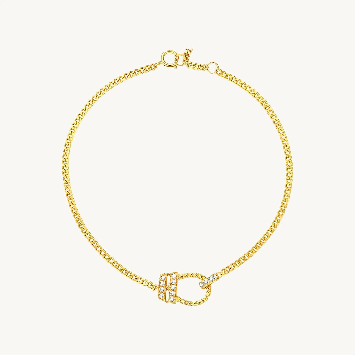 Curb Chain Bracelet with Pavé Buckle in 14k Yellow Gold