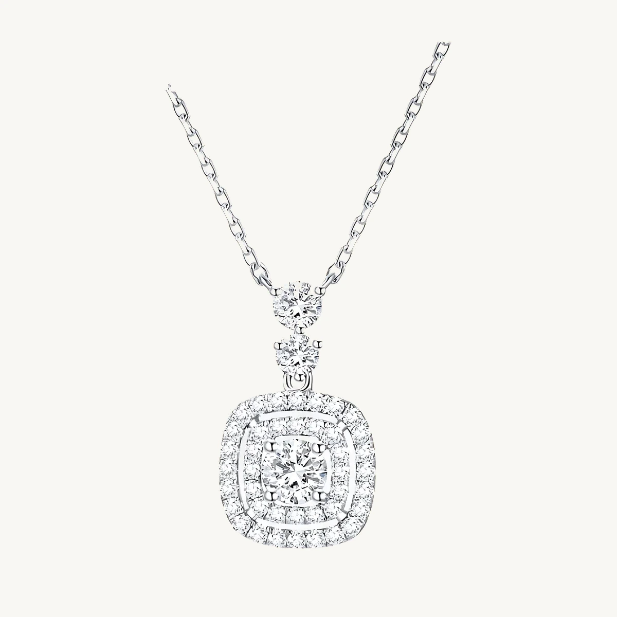 Cushion Double-Halo Pendant in 14k White Gold