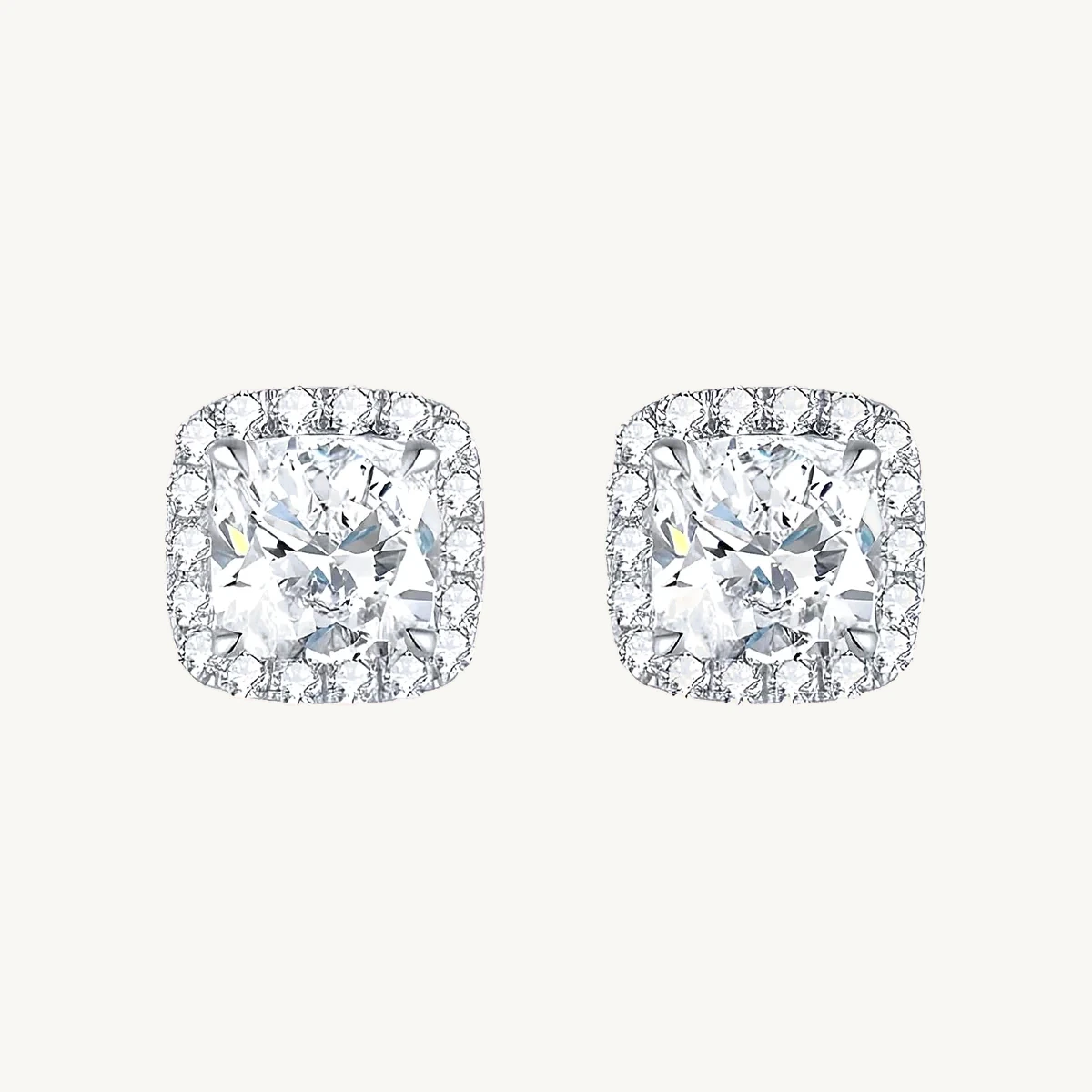 Cushion Halo Stud Earrings in 14k White Gold