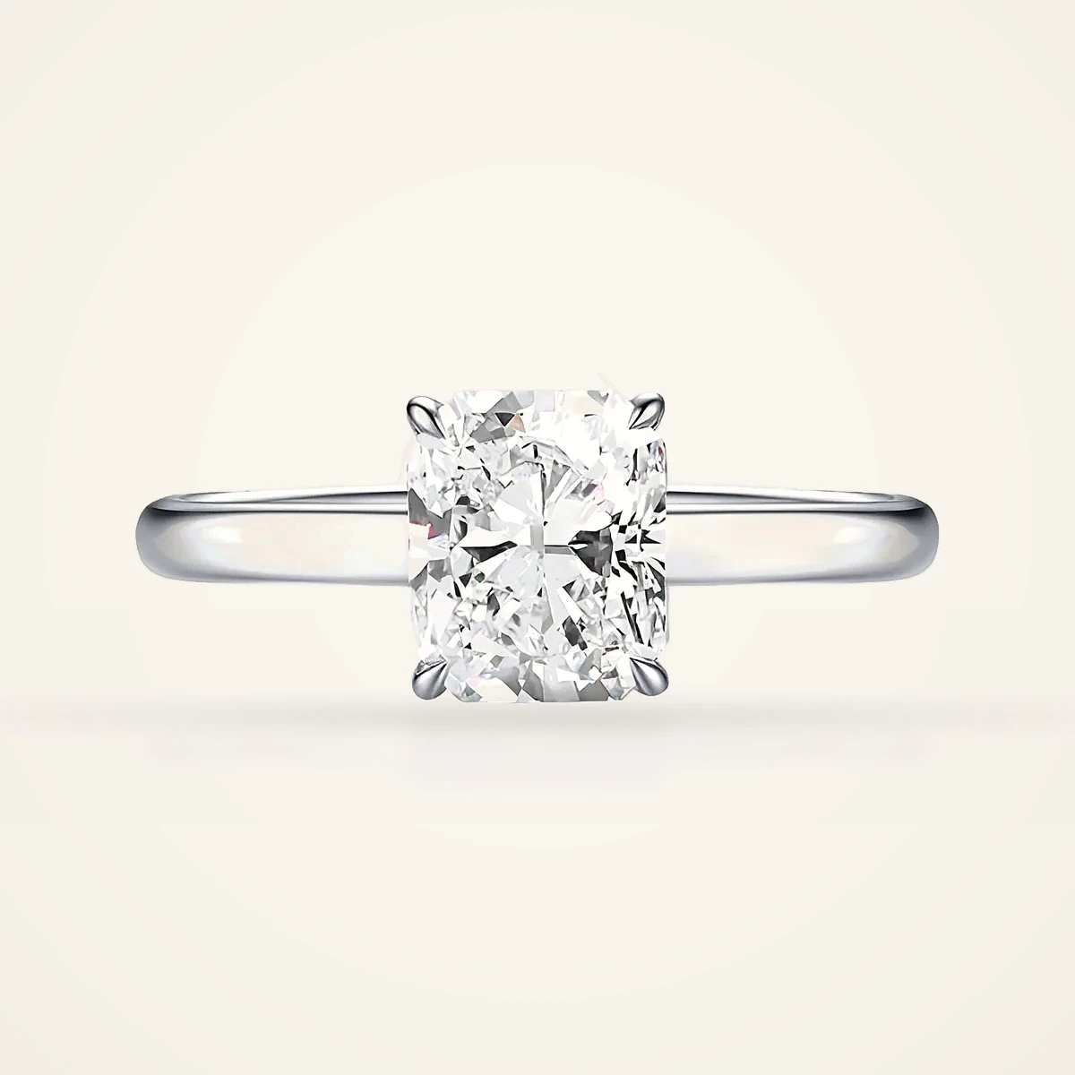 Elongated Cushion Solitaire Ring in 14k White Gold