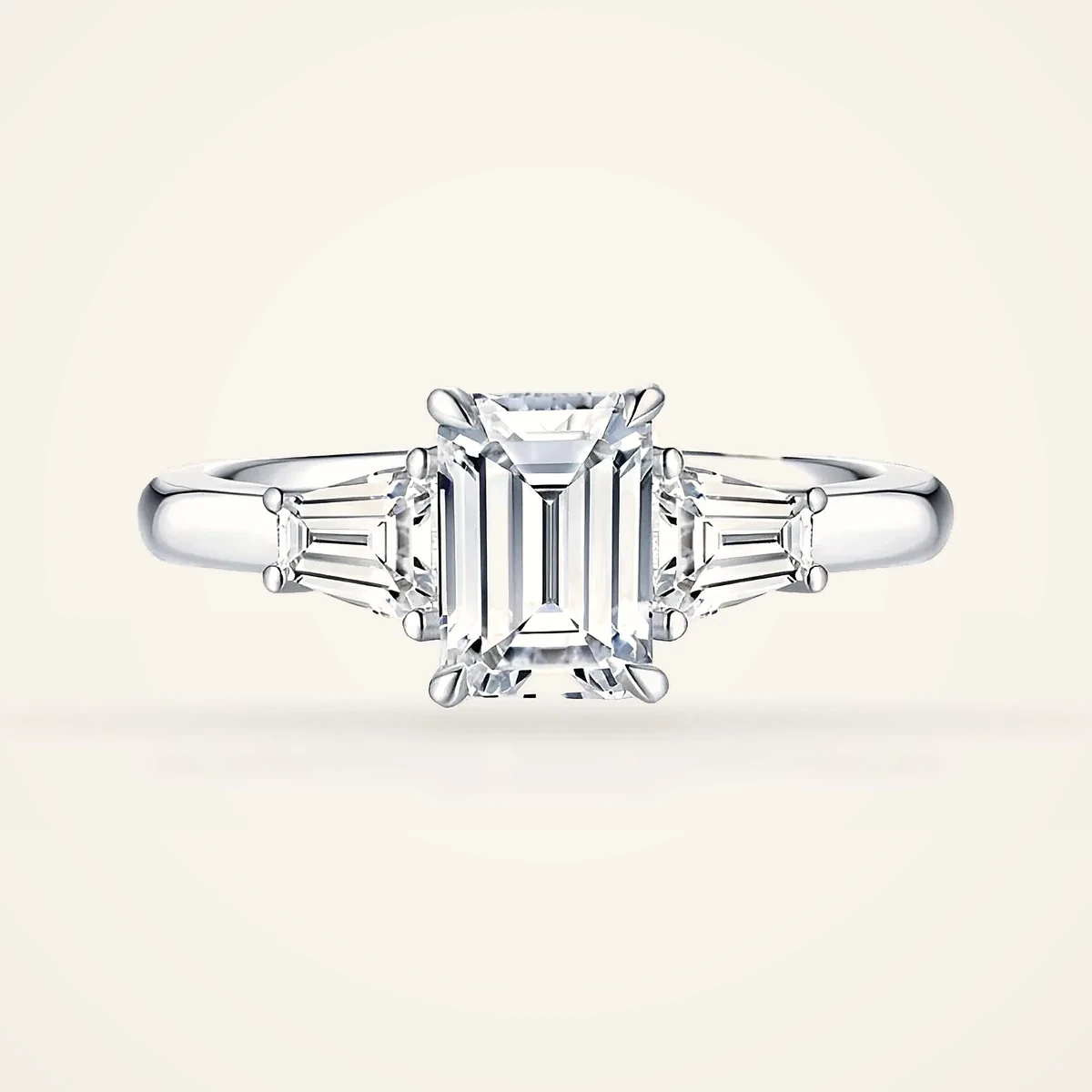 Emerald-Cut Ring with Tapered Baguettes in 14k White Gold