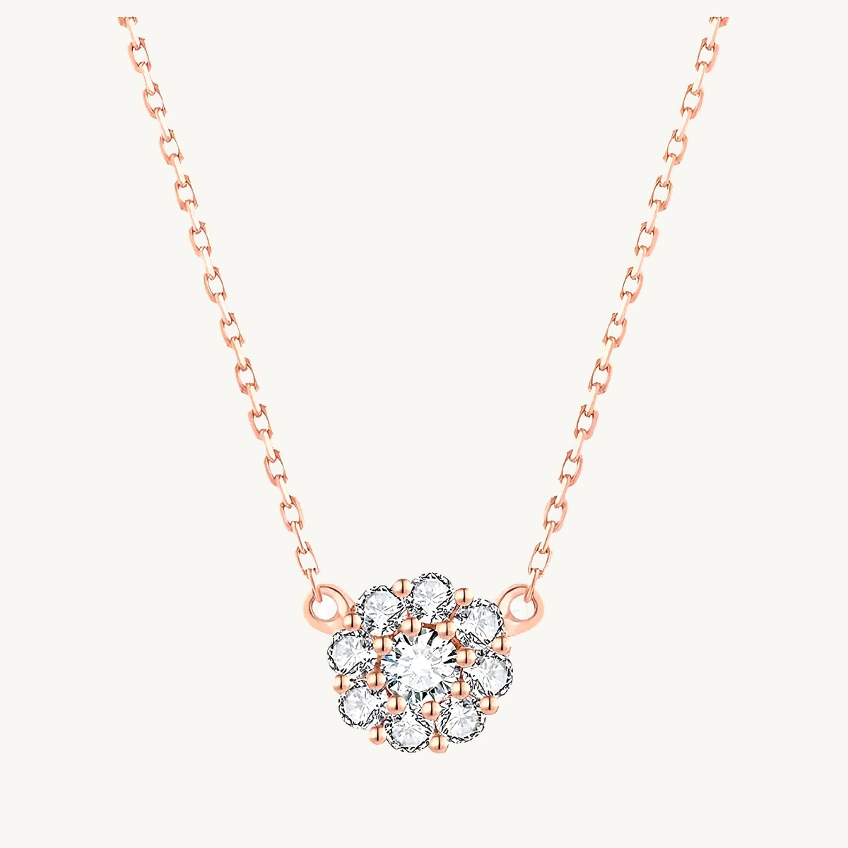 Flower Halo Necklace in 14k Rose Gold