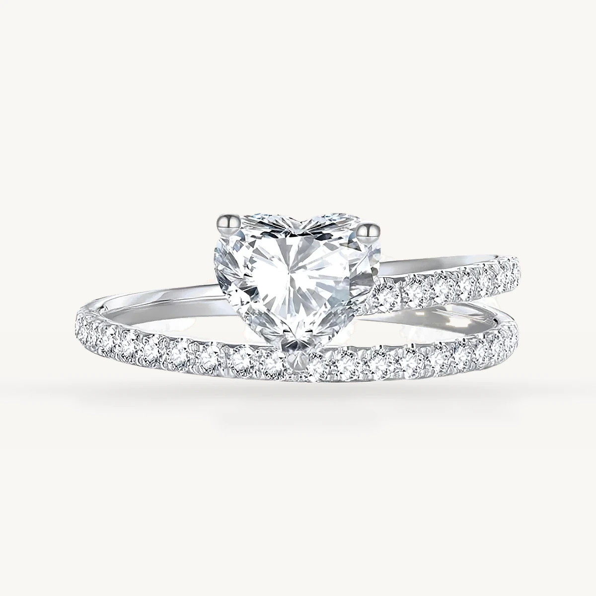 Heart Bridal Set with Pavé Band in 14k White Gold