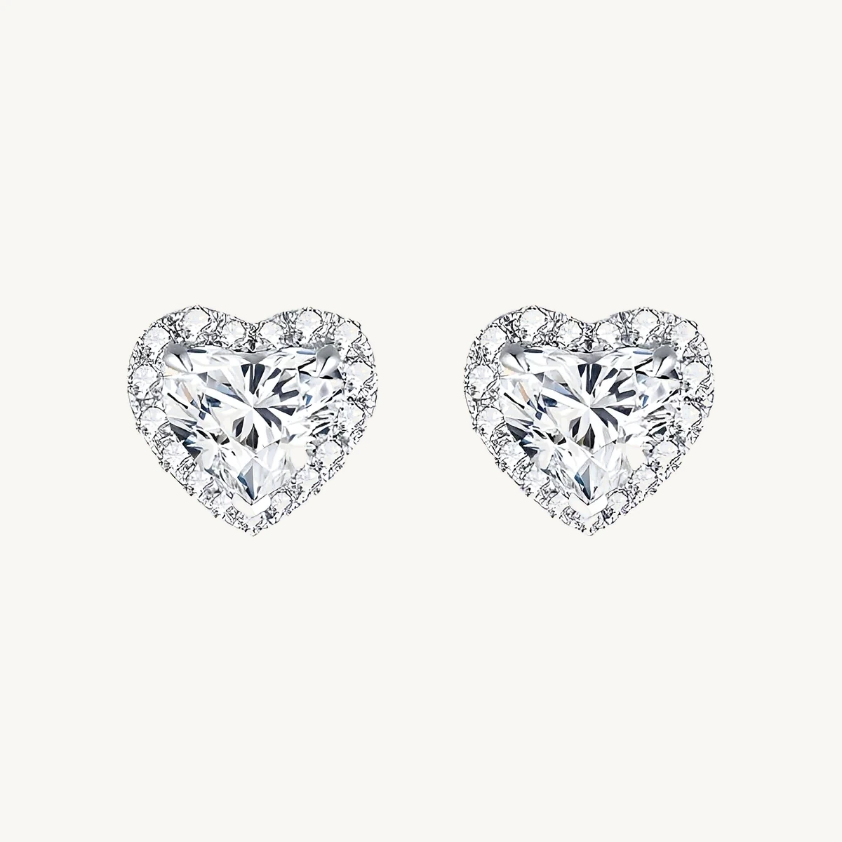 Heart Halo Stud Earrings in 14k White Gold
