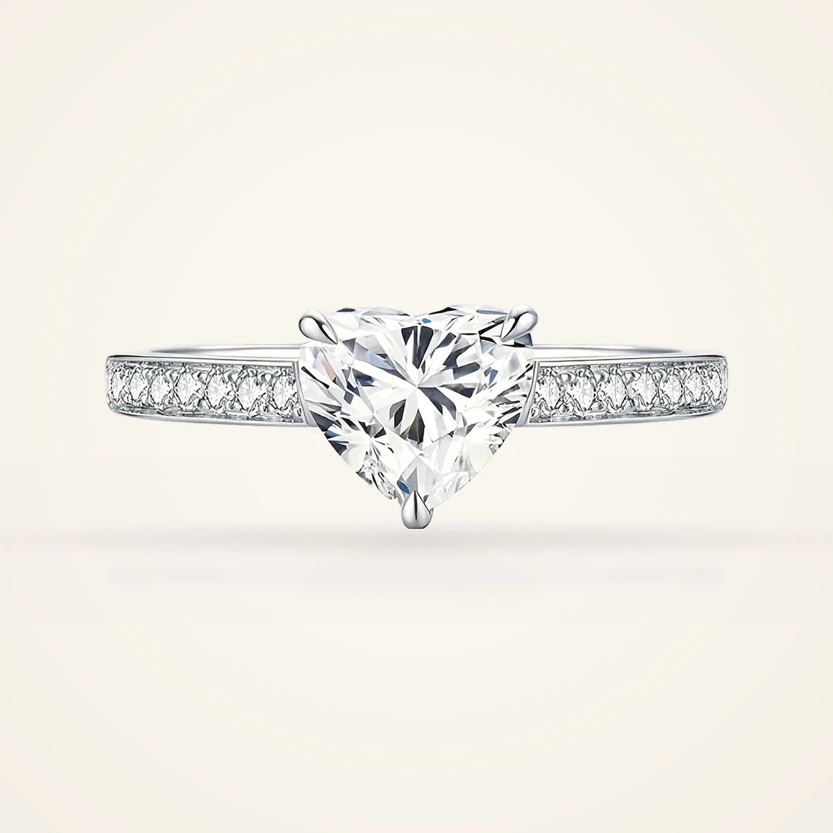 Heart Pavé Solitaire Ring in 14K White Gold