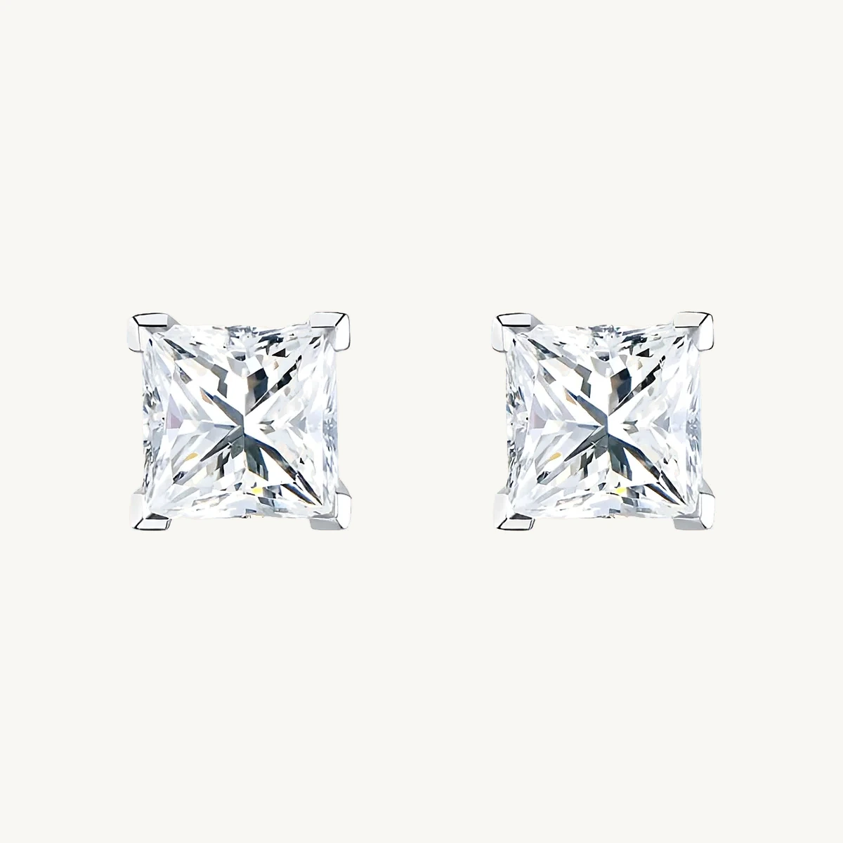 Large Princess Stud Earrings in 14k White Gold