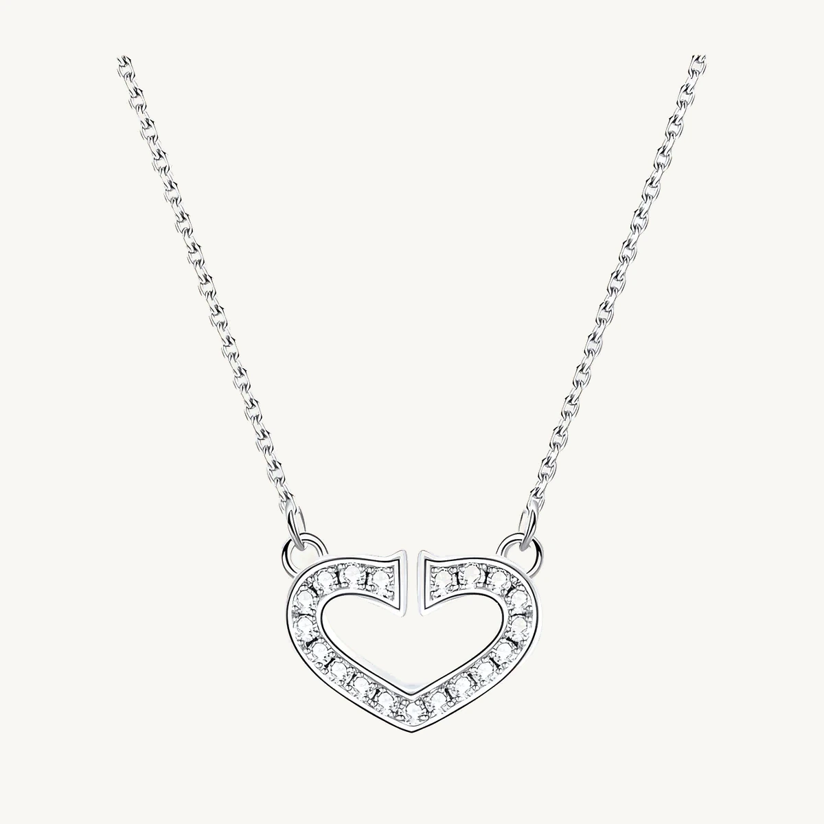 Open Heart Pavé Necklace in 14k White Gold
