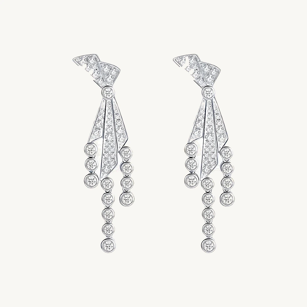 Pavé Bow Fringe Earrings in 14k White Gold