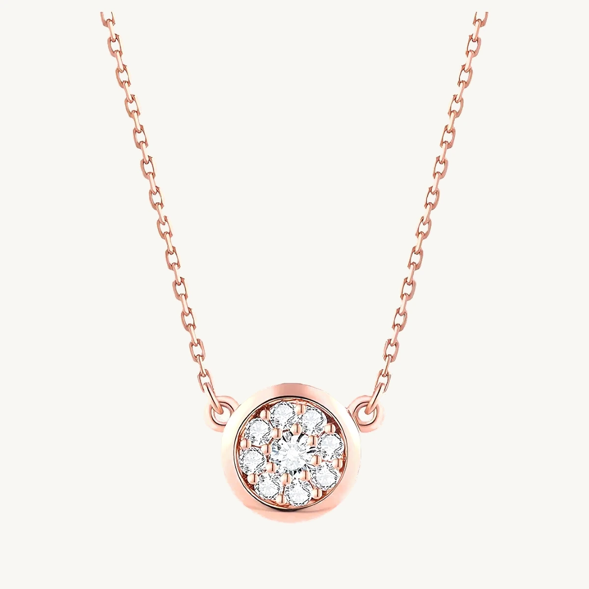Pavé Cluster Disc Necklace in 14k Rose Gold