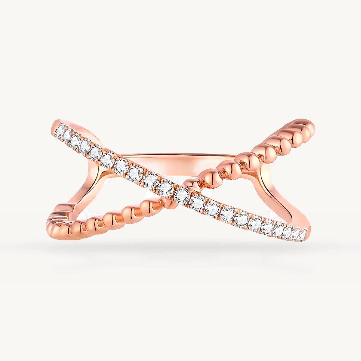 Pavé Crossover Ring in 14k Rose Gold
