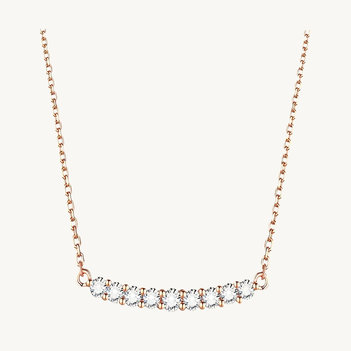 Pavé Curved Bar Necklace in 14k Rose Gold