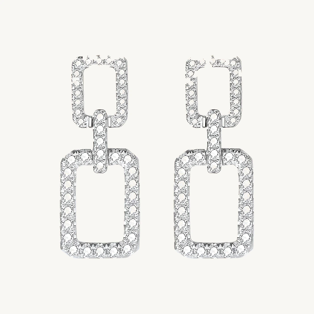 Pavé Double-Link Drop Earrings in 14k White Gold
