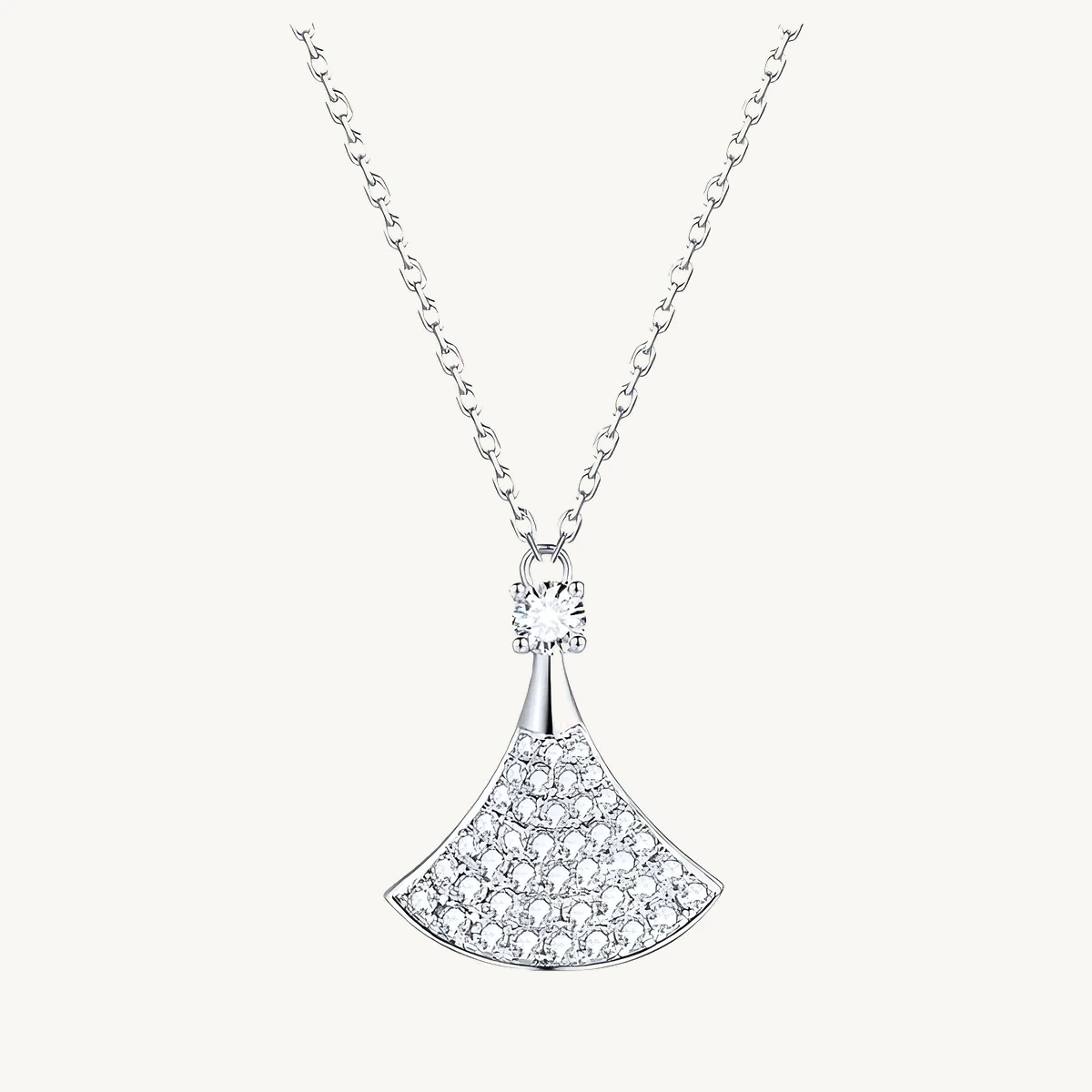 Pavé Fan Pendant in 14k White Gold