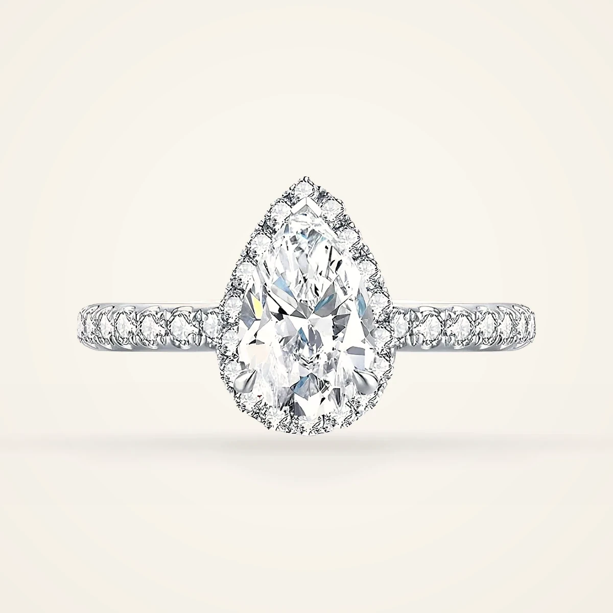 Pear Halo Pavé Ring in 14k White Gold