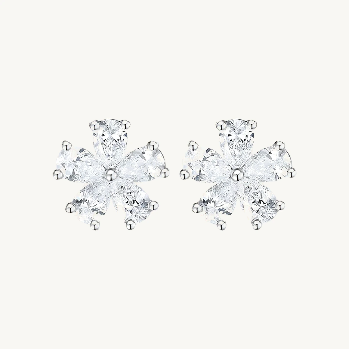 Pear Petal Flower Studs in 14k White Gold