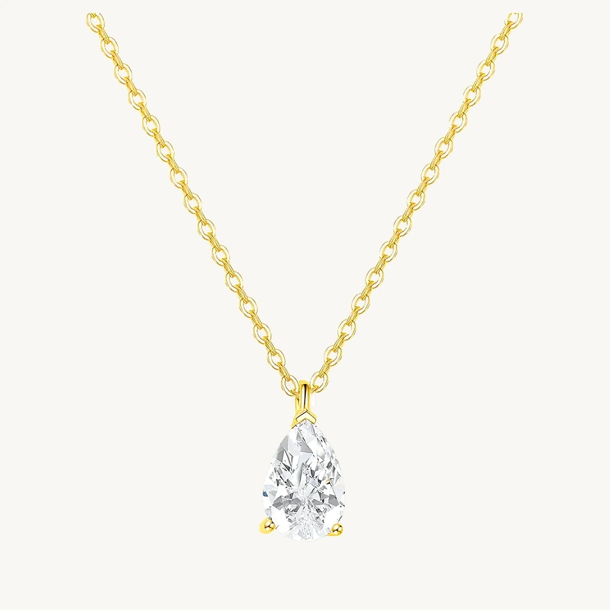 Pear Solitaire Necklace in 14k Yellow Gold