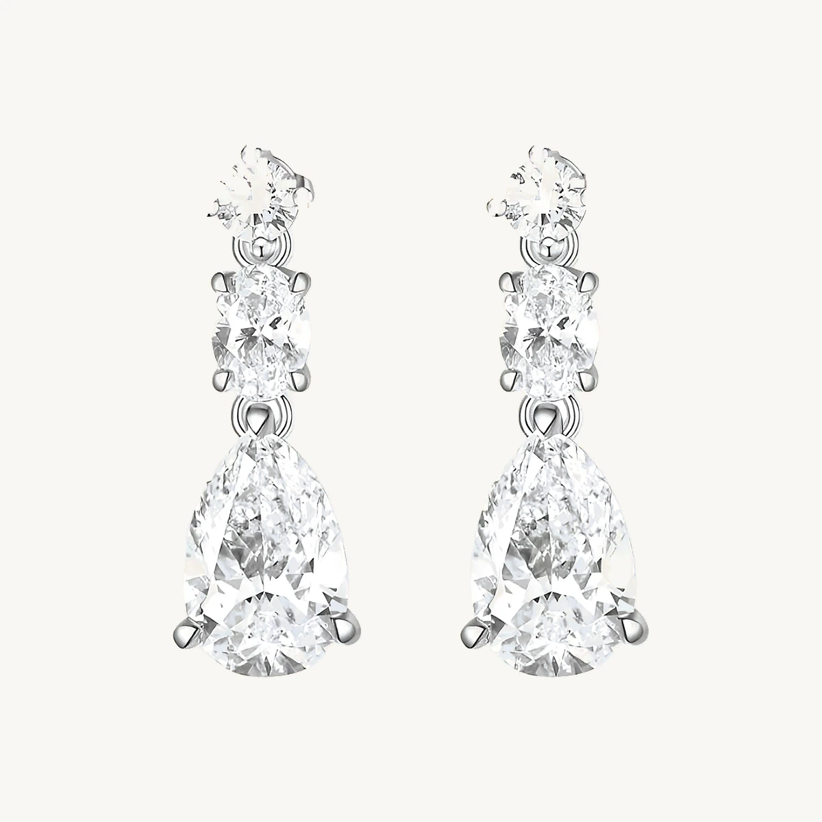 Pear Three-Stone Drop Earrings in 14k White Gold