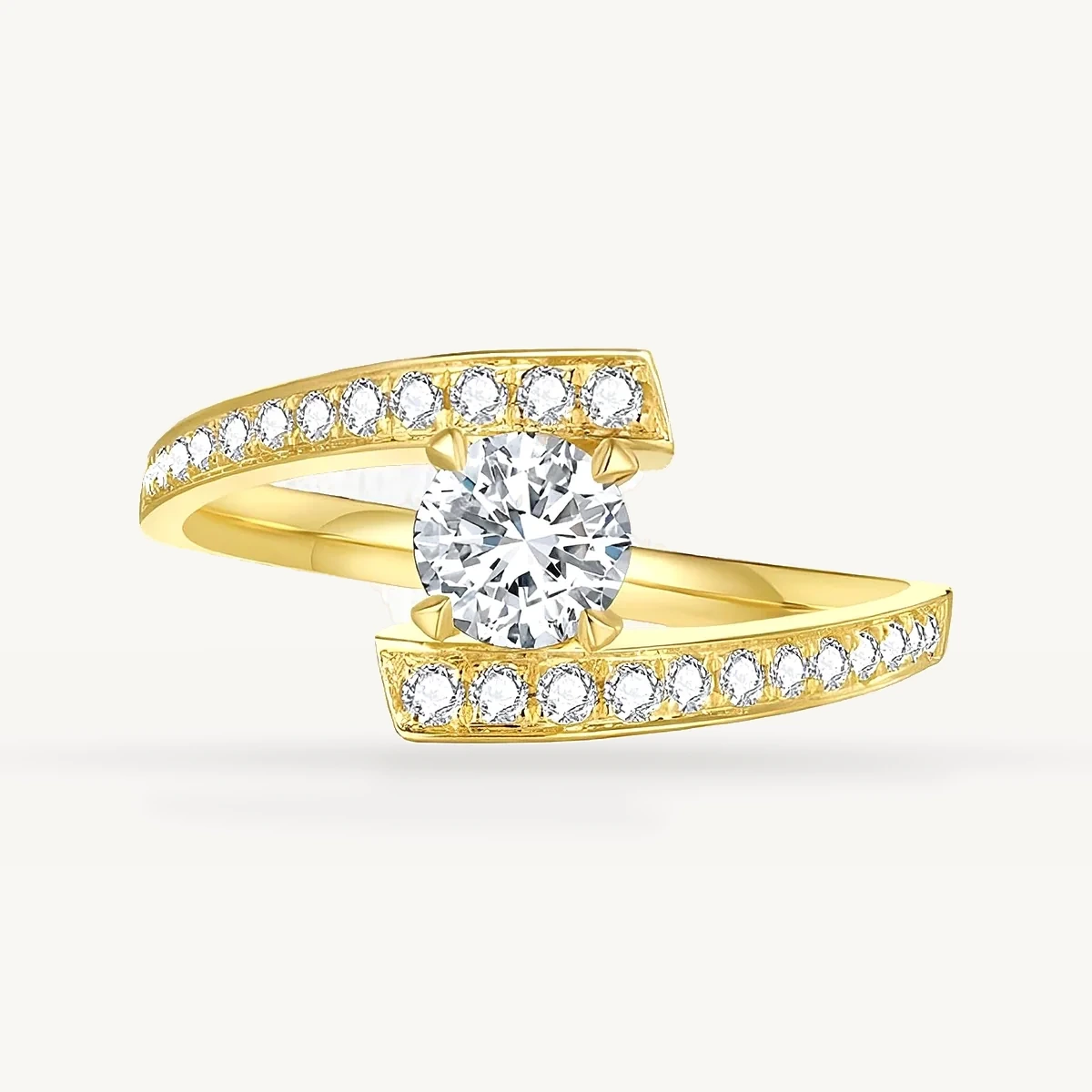Round Bypass Pavé Ring in Yellow Gold in 14k Yellow Gold