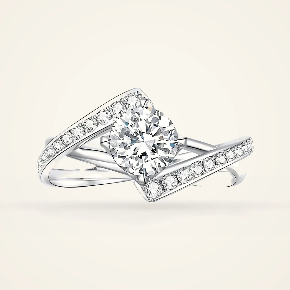 Round Bypass Pavé Ring in 14k White Gold