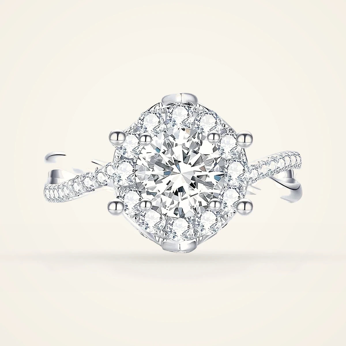 Round Cluster Halo Twist Ring in 14k White Gold