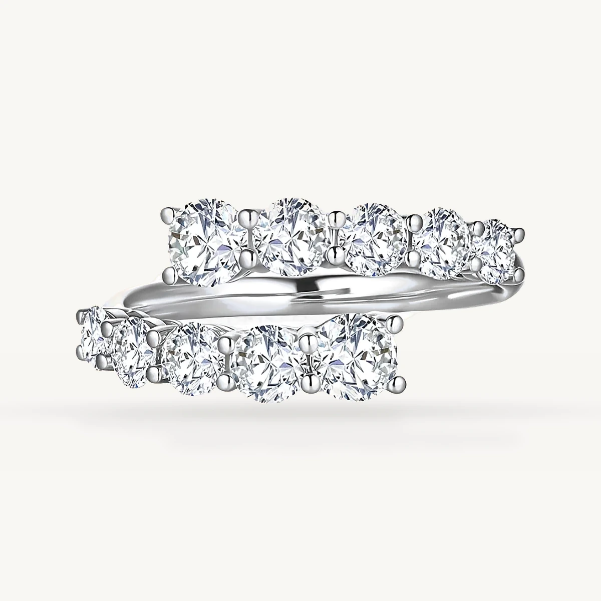 Round Double-Row Bypass Ring in 14k White Gold
