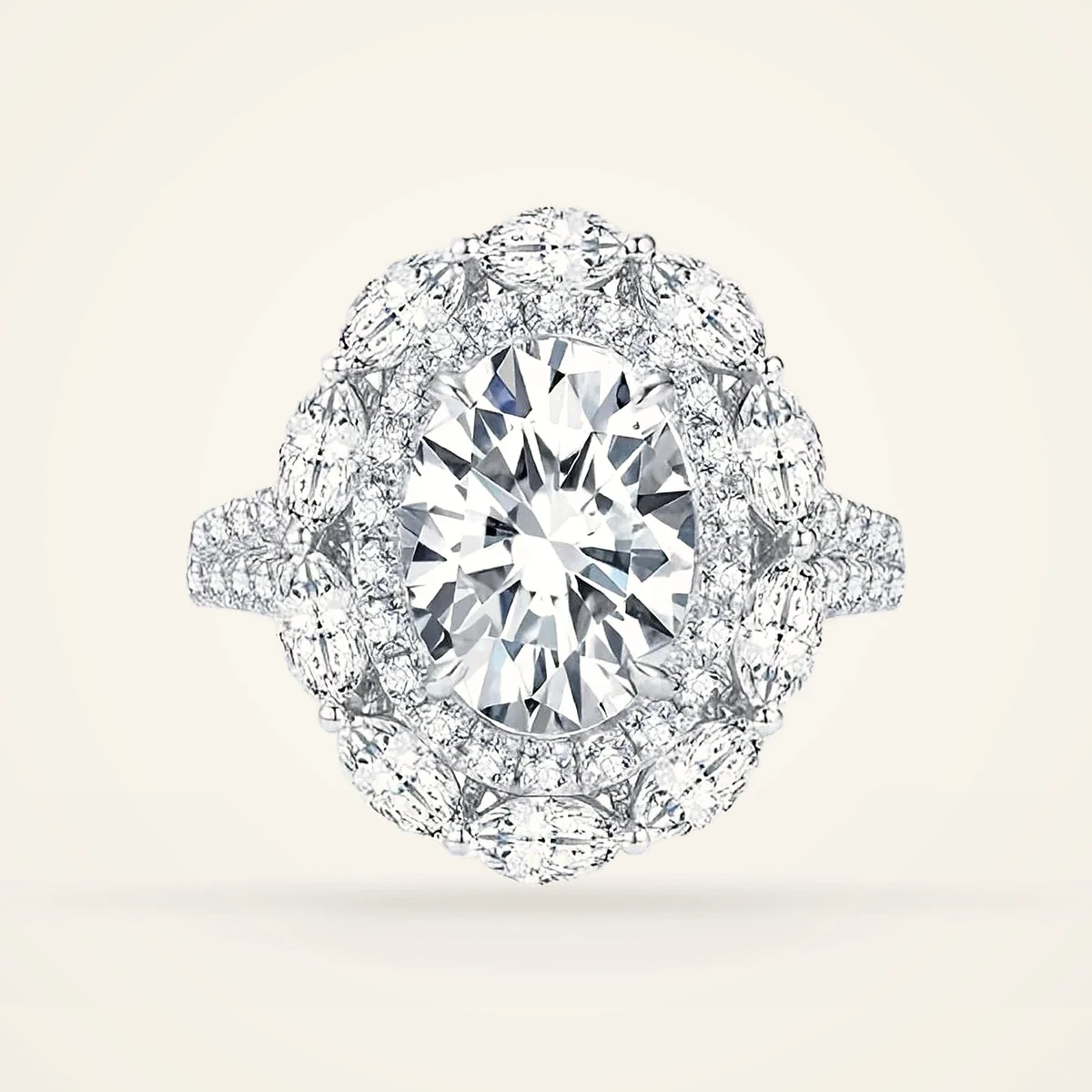 Round Marquise-Halo Statement Ring in 14k White Gold