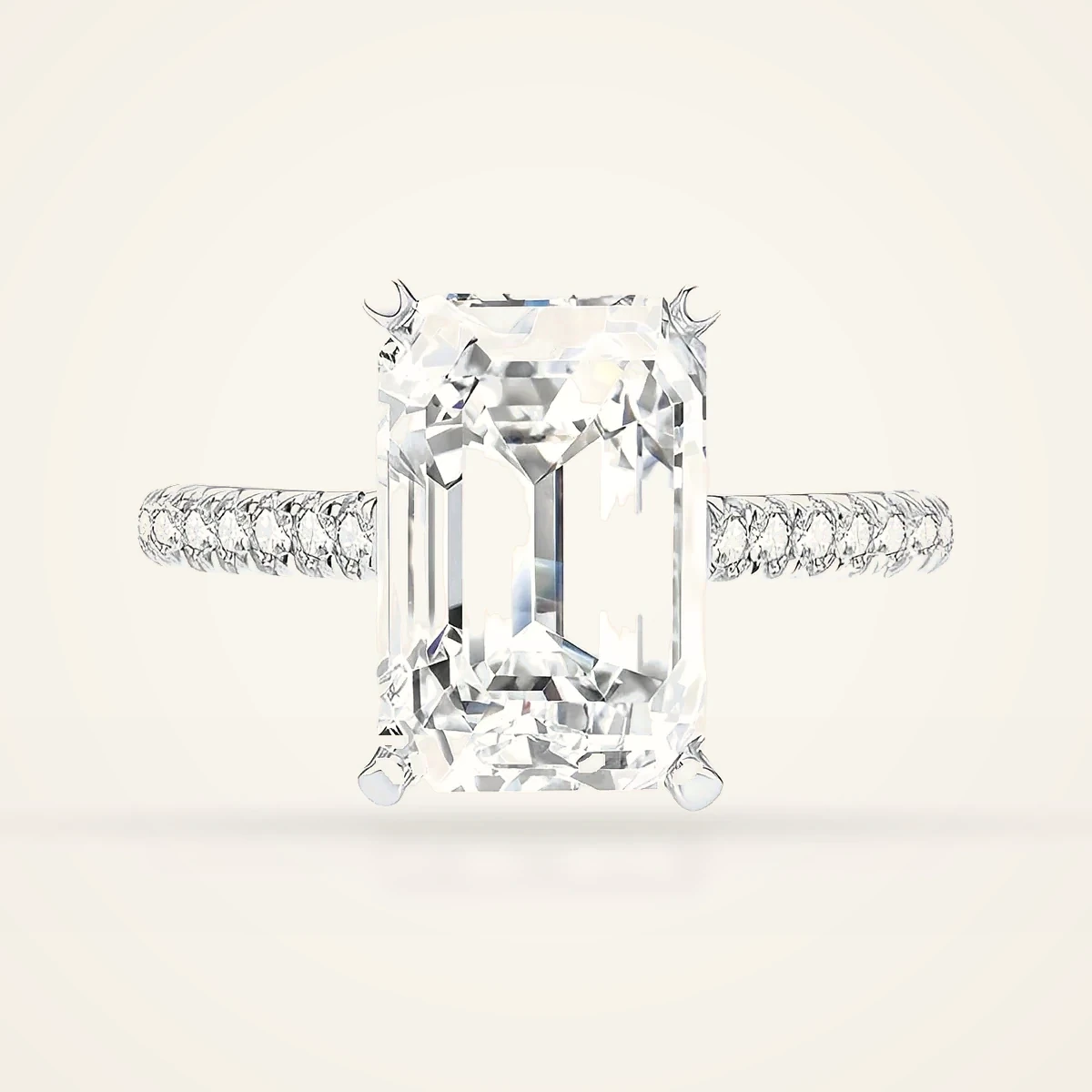 Statement Emerald-Cut Pavé Ring in 14k White Gold